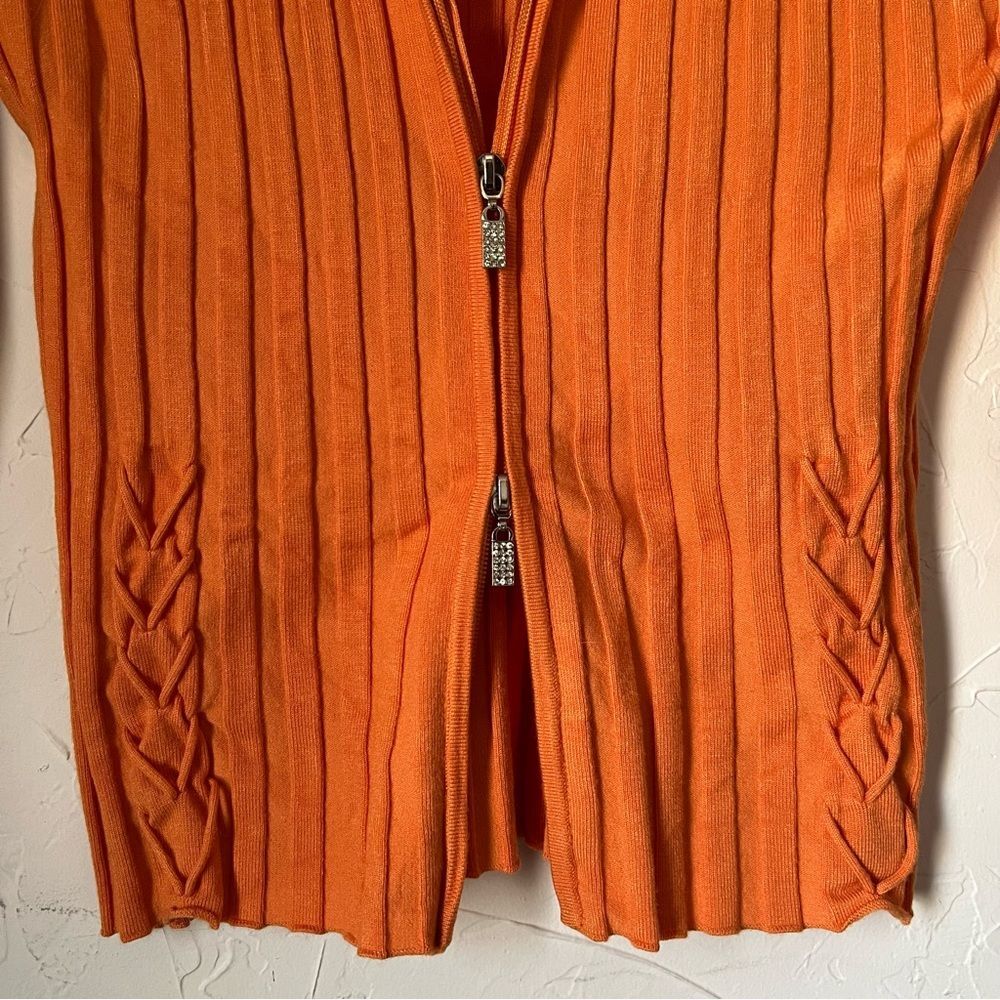 Belldini y2k Orange V-Neck Two-Way Zip Sweater Fairy Grunge‎ 2000s Ribbed Size M - Picture 6 of 9